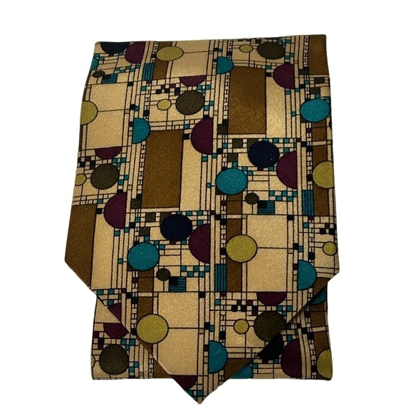 Frank Lloyd Wright Necktie Tie 100% Silk Confetti in Gold Coonley Playhouse NWT - Picture 2 of 13